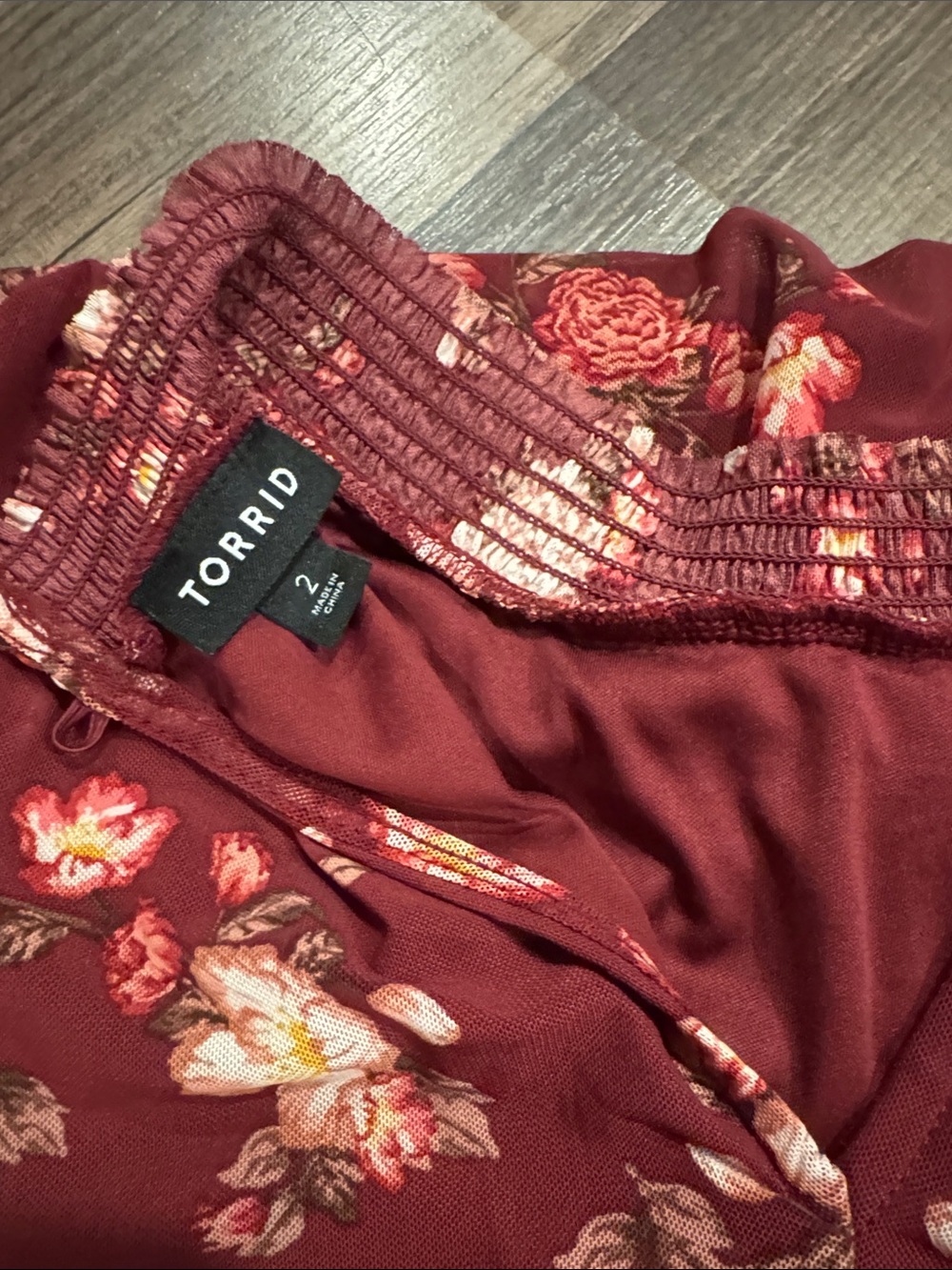 torrid Burgundy Floral Smocked Neck Blouse